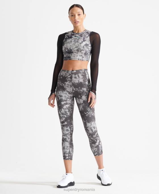 Superdry top decupat cu mânecă lungă din plasă îmbrăcăminte gri femei JX0Z4205