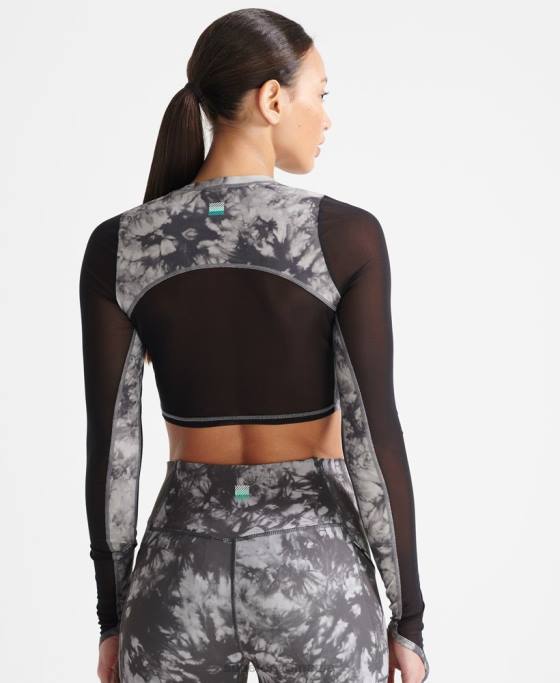 Superdry top decupat cu mânecă lungă din plasă îmbrăcăminte gri femei JX0Z4205