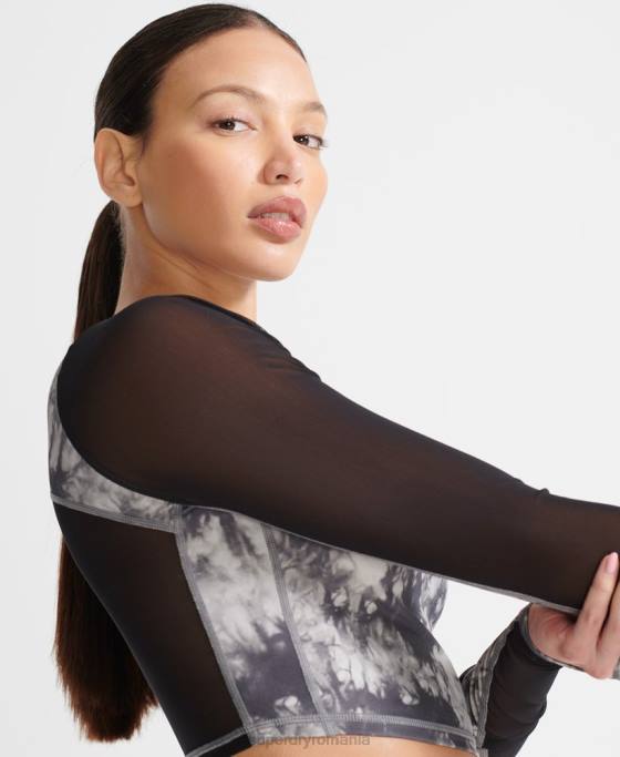 Superdry top decupat cu mânecă lungă din plasă îmbrăcăminte gri femei JX0Z4205