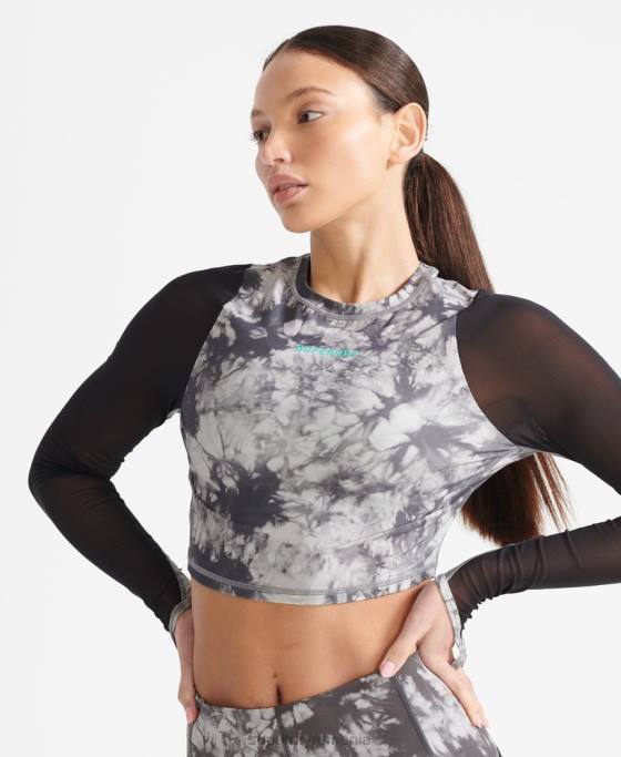 Superdry top decupat cu mânecă lungă din plasă îmbrăcăminte gri femei JX0Z4205