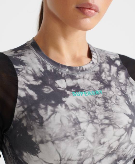 Superdry top decupat cu mânecă lungă din plasă îmbrăcăminte gri femei JX0Z4205