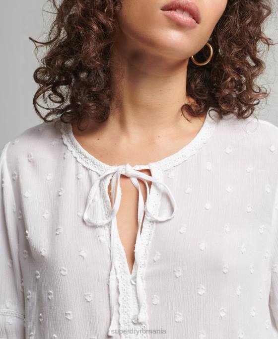 Superdry top din broderie vintage cu maneca scurta îmbrăcăminte alb femei JX0Z6695