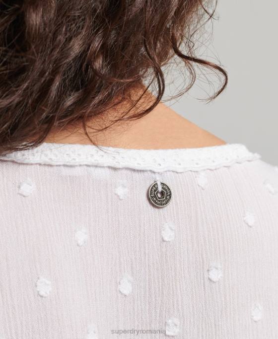 Superdry top din broderie vintage cu maneca scurta îmbrăcăminte alb femei JX0Z6695