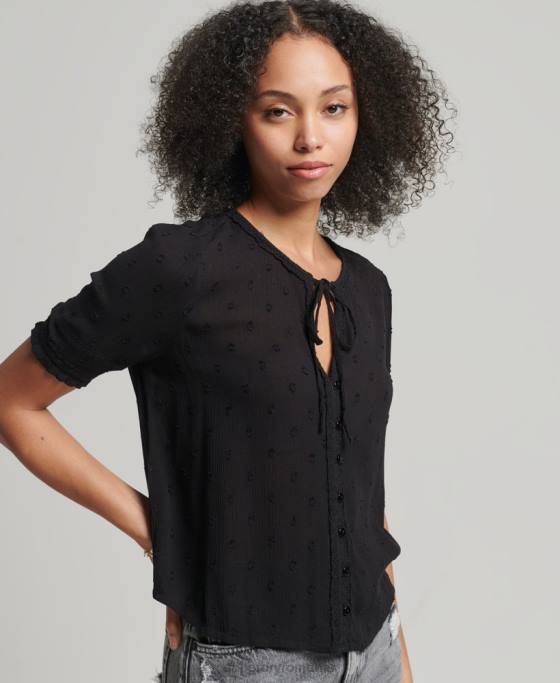 Superdry top din broderie vintage cu maneca scurta îmbrăcăminte negru femei JX0Z6696