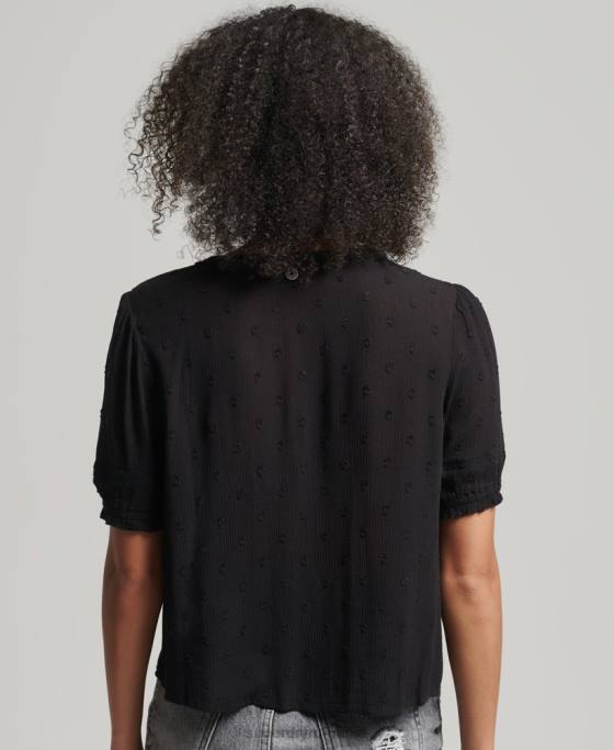 Superdry top din broderie vintage cu maneca scurta îmbrăcăminte negru femei JX0Z6696