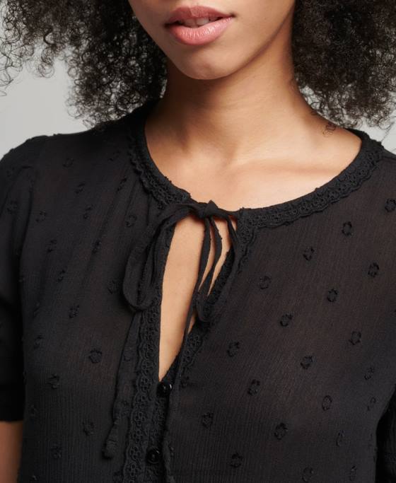 Superdry top din broderie vintage cu maneca scurta îmbrăcăminte negru femei JX0Z6696