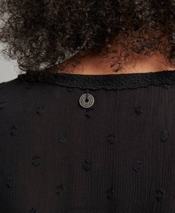 Superdry top din broderie vintage cu maneca scurta îmbrăcăminte negru femei JX0Z6696