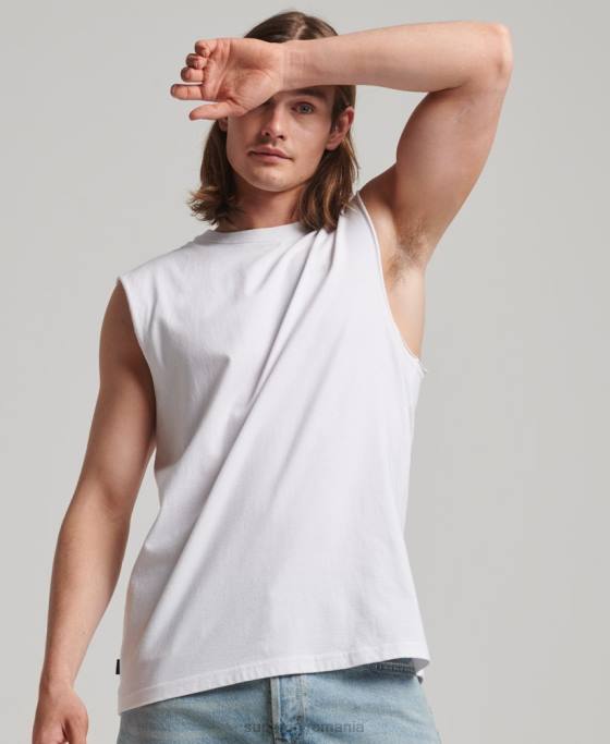Superdry top din bumbac organic brodat cu logo vintage îmbrăcăminte alb bărbați JX0Z1455