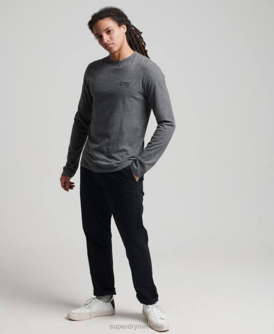 Superdry top din bumbac organic brodat cu logo vintage îmbrăcăminte gri bărbați JX0Z6401