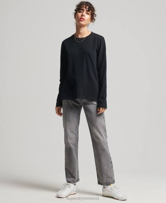 Superdry top din bumbac organic brodat cu logo vintage îmbrăcăminte negru femei JX0Z6676
