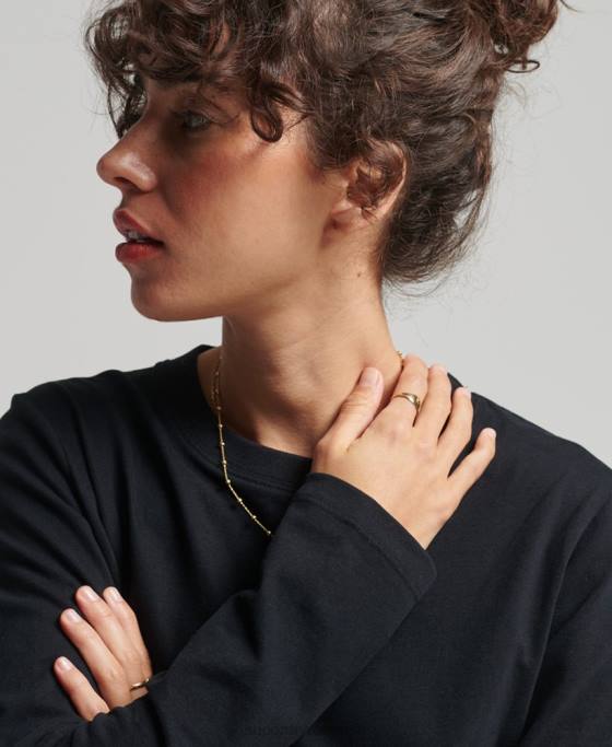 Superdry top din bumbac organic brodat cu logo vintage îmbrăcăminte negru femei JX0Z6676