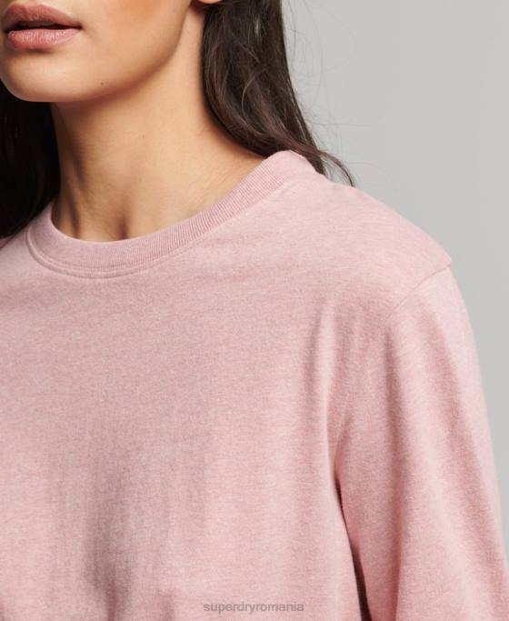 Superdry top din bumbac organic brodat cu logo vintage îmbrăcăminte roz femei JX0Z6671