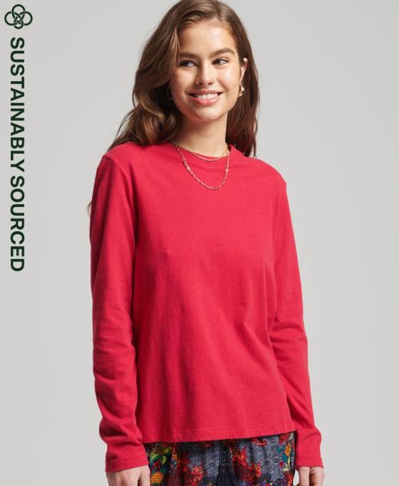 Superdry top din bumbac organic brodat cu logo vintage îmbrăcăminte roșu femei JX0Z6694