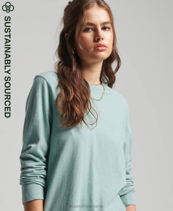 Superdry top din bumbac organic brodat cu logo vintage îmbrăcăminte turcoaz femei JX0Z6539