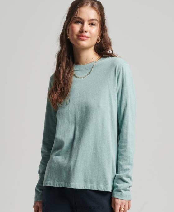 Superdry top din bumbac organic brodat cu logo vintage îmbrăcăminte turcoaz femei JX0Z6539