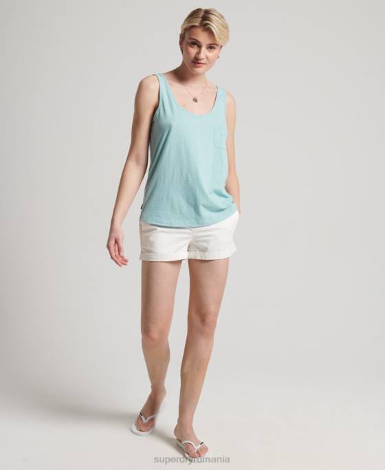 Superdry top din bumbac organic cu buzunar îmbrăcăminte albastru femei JX0Z6744