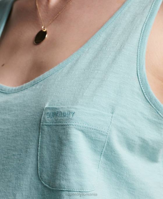 Superdry top din bumbac organic cu buzunar îmbrăcăminte albastru femei JX0Z6744