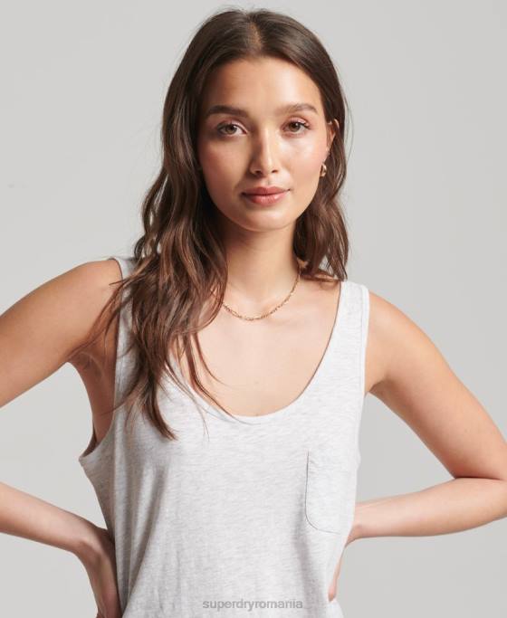 Superdry top din bumbac organic cu buzunar îmbrăcăminte gri deschis femei JX0Z6590