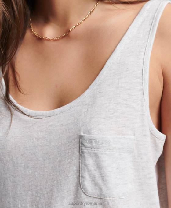Superdry top din bumbac organic cu buzunar îmbrăcăminte gri deschis femei JX0Z6590