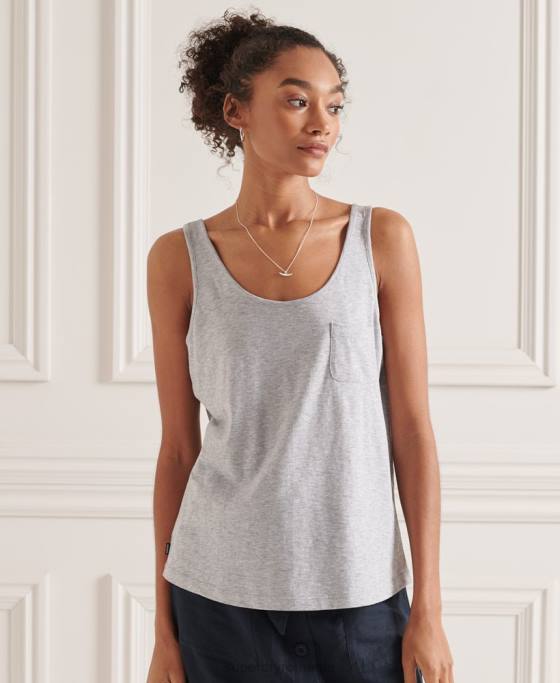 Superdry top din bumbac organic cu buzunar îmbrăcăminte gri deschis femei JX0Z6728