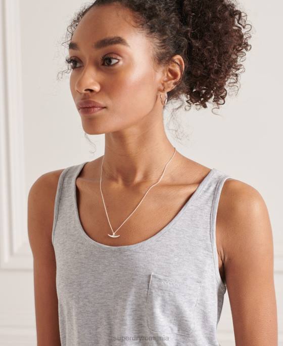 Superdry top din bumbac organic cu buzunar îmbrăcăminte gri deschis femei JX0Z6728