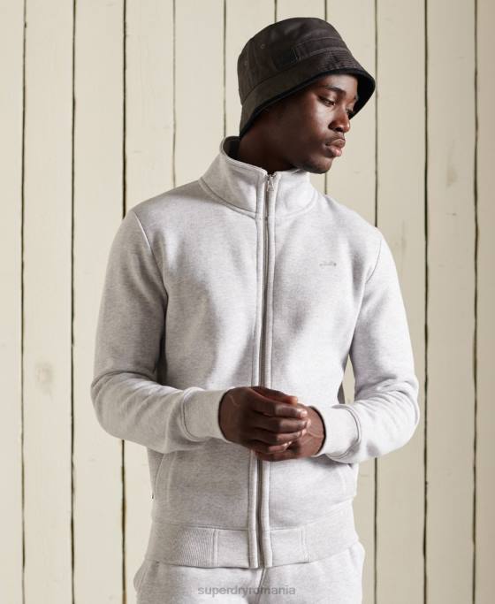 Superdry top din bumbac organic cu fermoar cu logo vintage îmbrăcăminte gri deschis bărbați JX0Z869