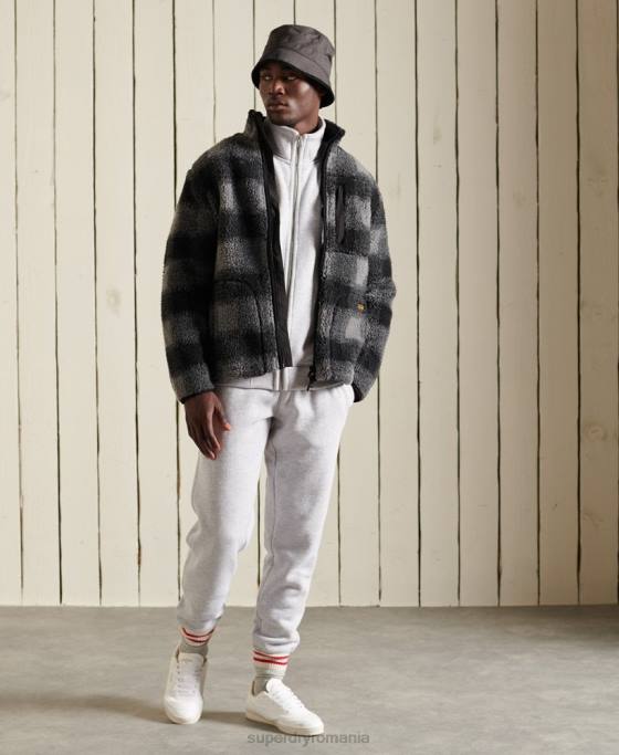 Superdry top din bumbac organic cu fermoar cu logo vintage îmbrăcăminte gri deschis bărbați JX0Z869