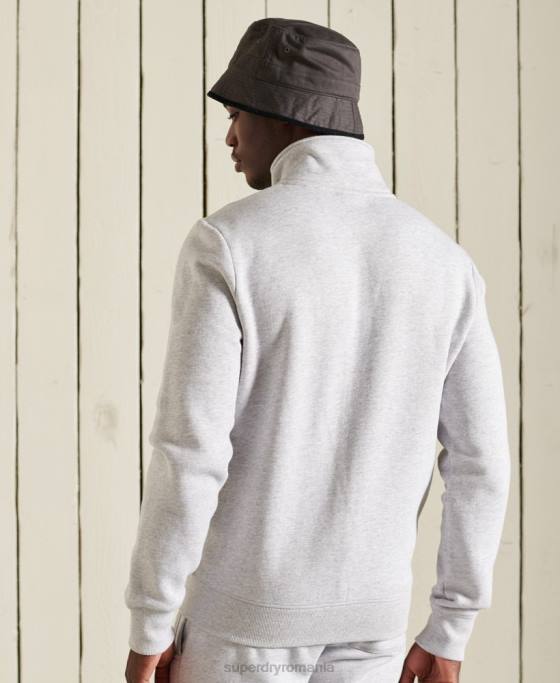 Superdry top din bumbac organic cu fermoar cu logo vintage îmbrăcăminte gri deschis bărbați JX0Z869