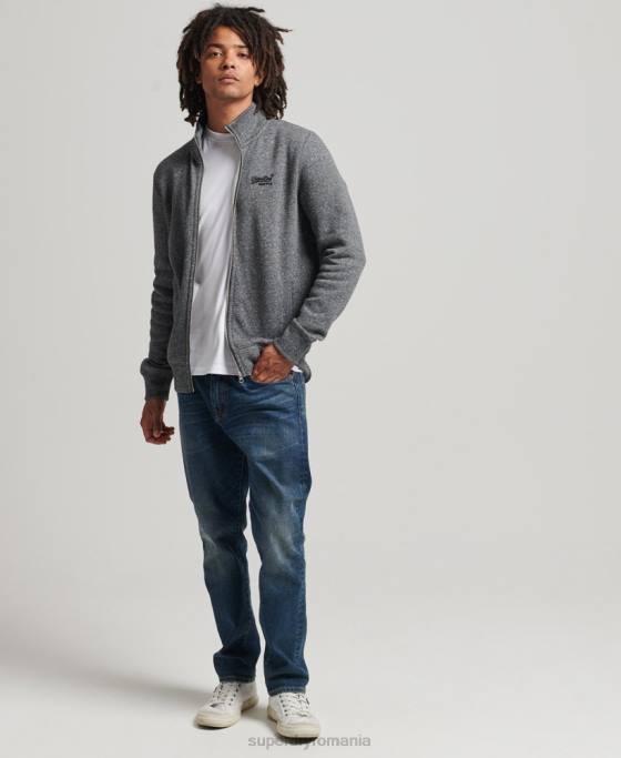 Superdry top din bumbac organic cu fermoar cu logo vintage îmbrăcăminte gri inchis bărbați JX0Z5010