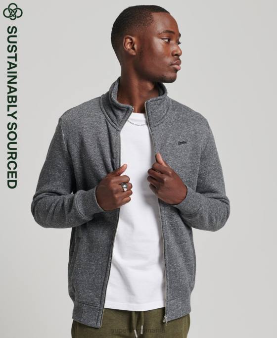 Superdry top din bumbac organic cu fermoar cu logo vintage îmbrăcăminte gri inchis bărbați JX0Z6454