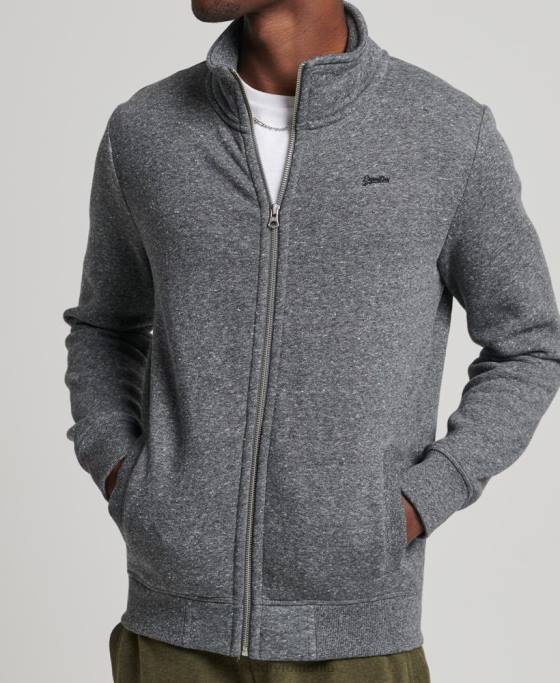 Superdry top din bumbac organic cu fermoar cu logo vintage îmbrăcăminte gri inchis bărbați JX0Z6454