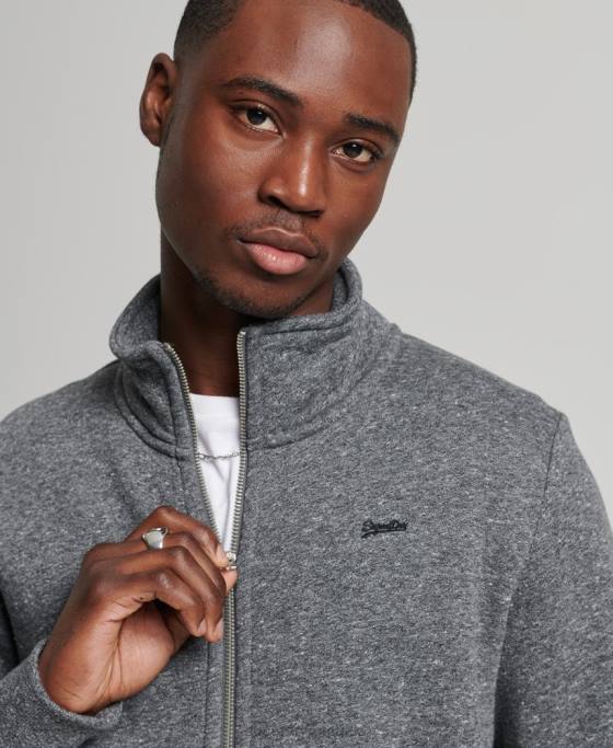 Superdry top din bumbac organic cu fermoar cu logo vintage îmbrăcăminte gri inchis bărbați JX0Z6454