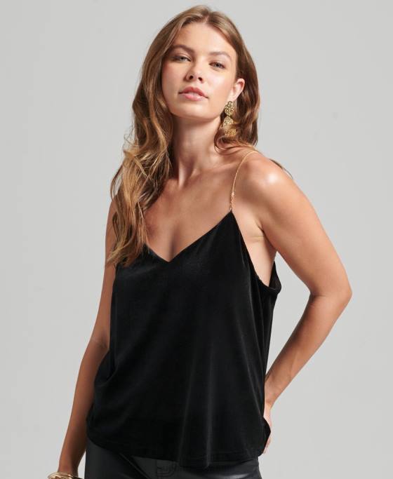 Superdry top din catifea cu lanț îmbrăcăminte negru femei JX0Z3036