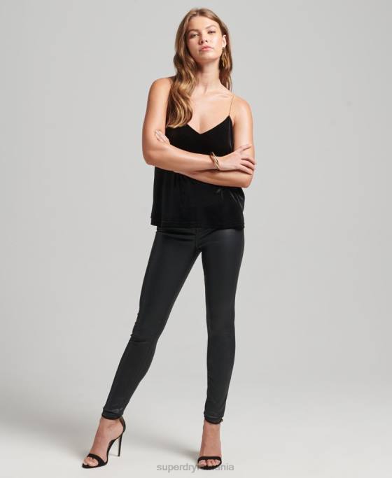 Superdry top din catifea cu lanț îmbrăcăminte negru femei JX0Z3036