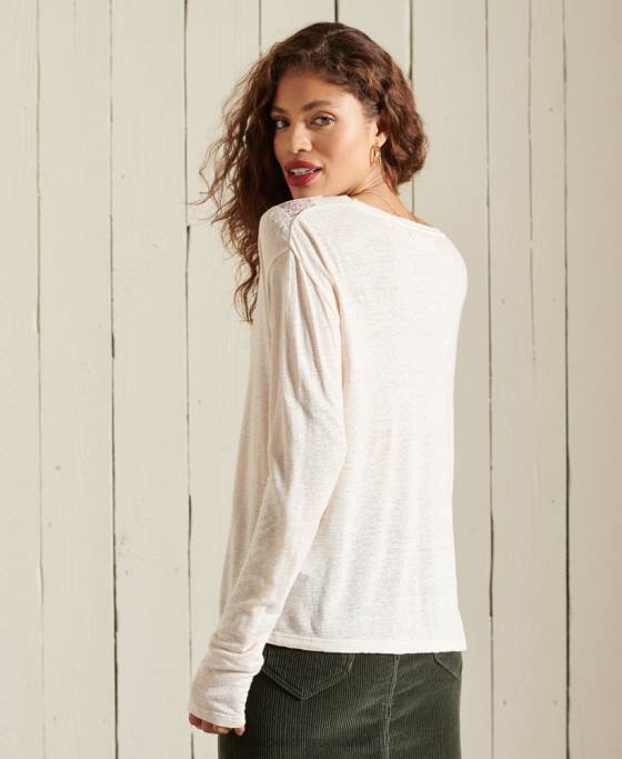 Superdry top din dantela chevron îmbrăcăminte cremă femei JX0Z6760