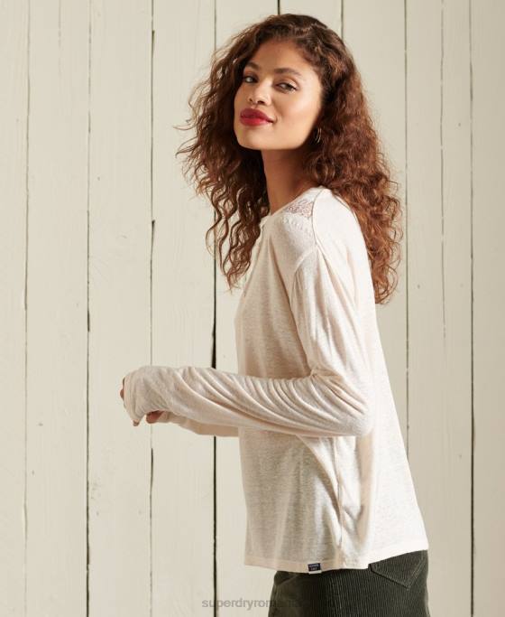Superdry top din dantela chevron îmbrăcăminte cremă femei JX0Z6760