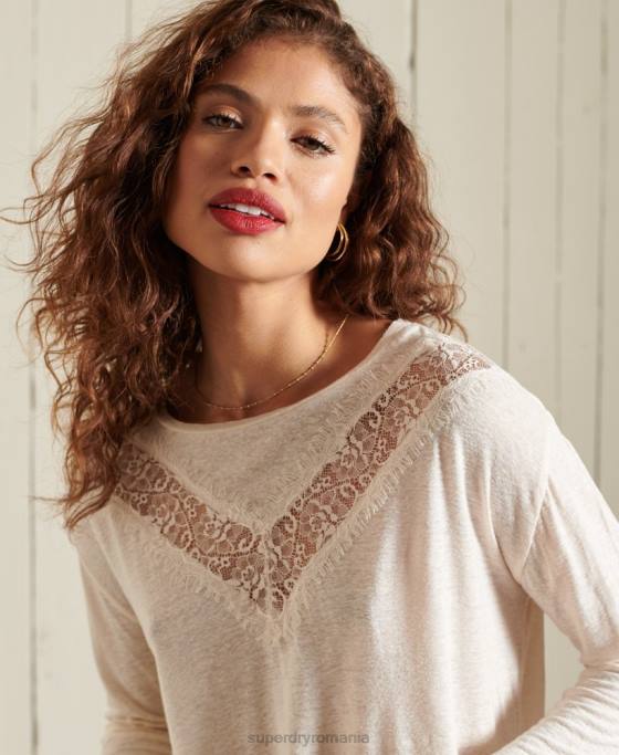 Superdry top din dantela chevron îmbrăcăminte cremă femei JX0Z6760