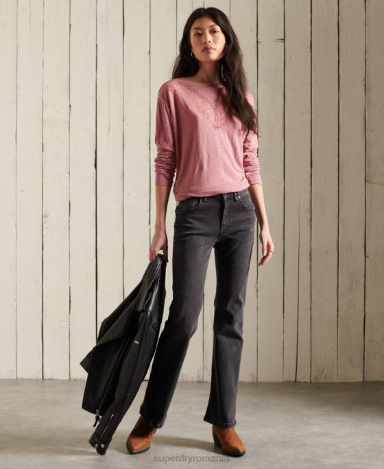 Superdry top din dantela chevron îmbrăcăminte roz femei JX0Z6623