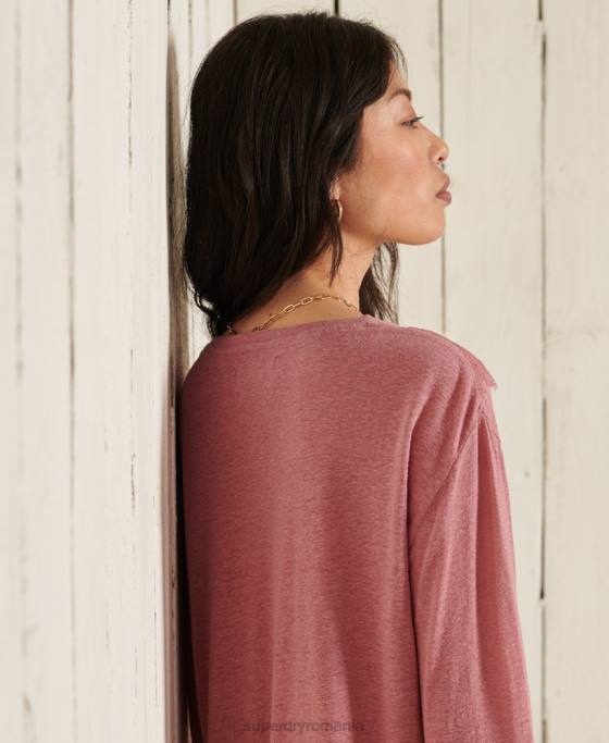 Superdry top din dantela chevron îmbrăcăminte roz femei JX0Z6623