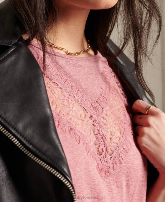 Superdry top din dantela chevron îmbrăcăminte roz femei JX0Z6623