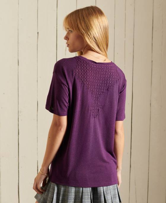 Superdry top din dantelă cu mâneci scurte chevron îmbrăcăminte Violet femei JX0Z2746