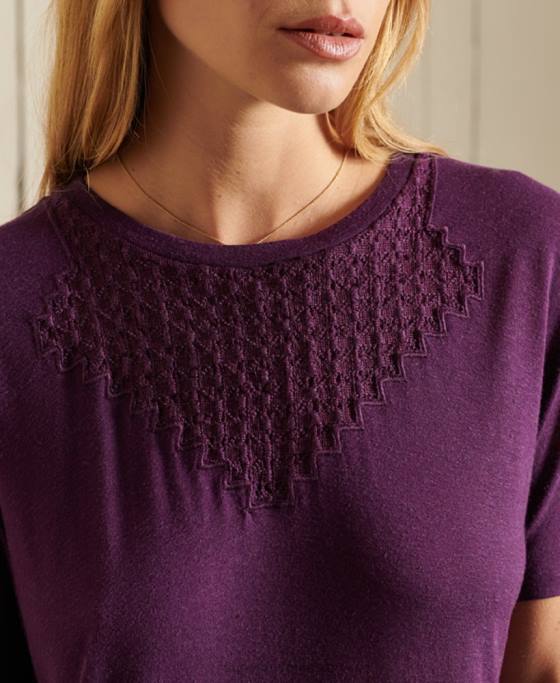 Superdry top din dantelă cu mâneci scurte chevron îmbrăcăminte Violet femei JX0Z2746