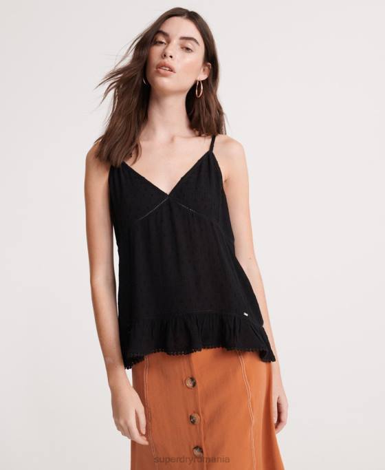 Superdry top din dantelă de vară îmbrăcăminte negru femei JX0Z6776