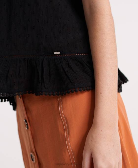 Superdry top din dantelă de vară îmbrăcăminte negru femei JX0Z6776