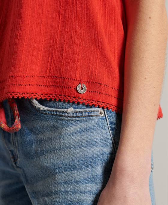 Superdry top din dantelă texturată layne îmbrăcăminte roșu femei JX0Z3056