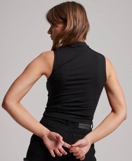 Superdry top din jerseu cu volan îmbrăcăminte negru femei JX0Z3040