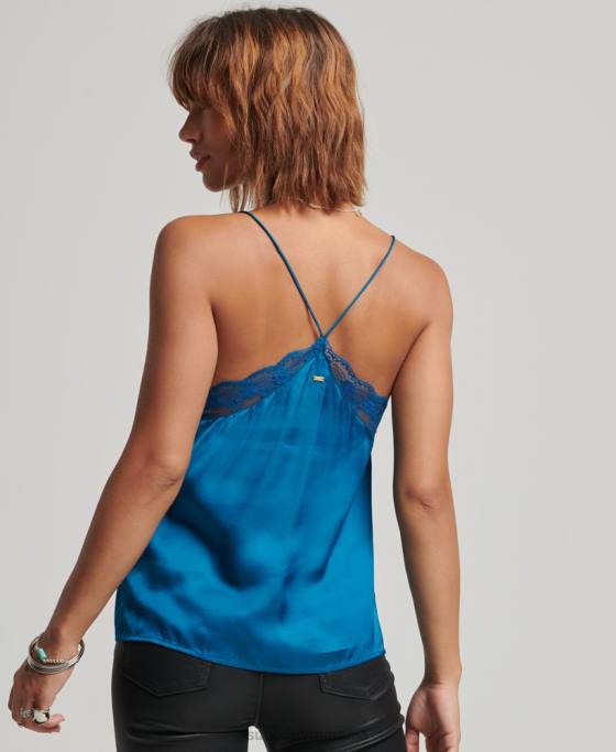 Superdry top din satin îmbrăcăminte albastru femei JX0Z2938