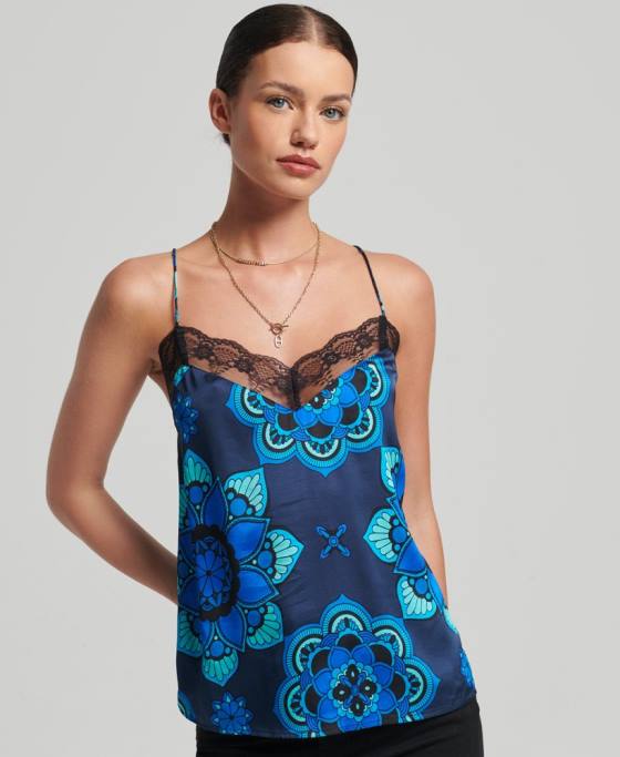 Superdry top din satin îmbrăcăminte albastru femei JX0Z2993