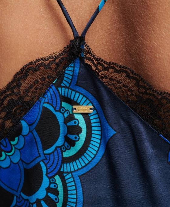 Superdry top din satin îmbrăcăminte albastru femei JX0Z2993