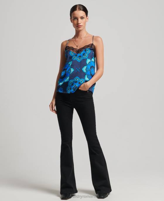 Superdry top din satin îmbrăcăminte albastru femei JX0Z2993